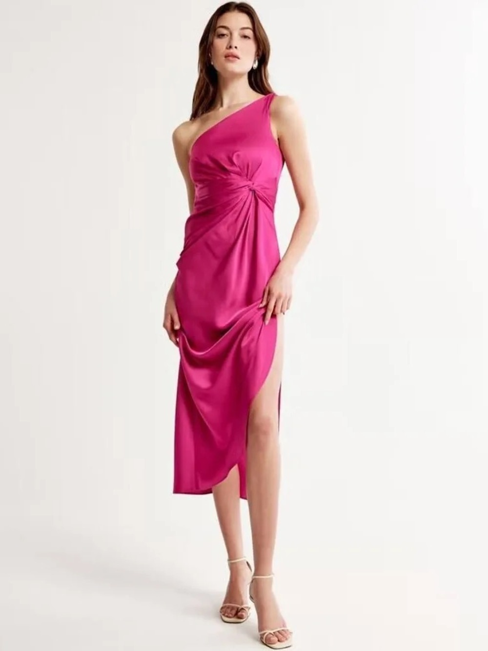 Abercrombie One-Shoulder Satin Knotted Midi Dress